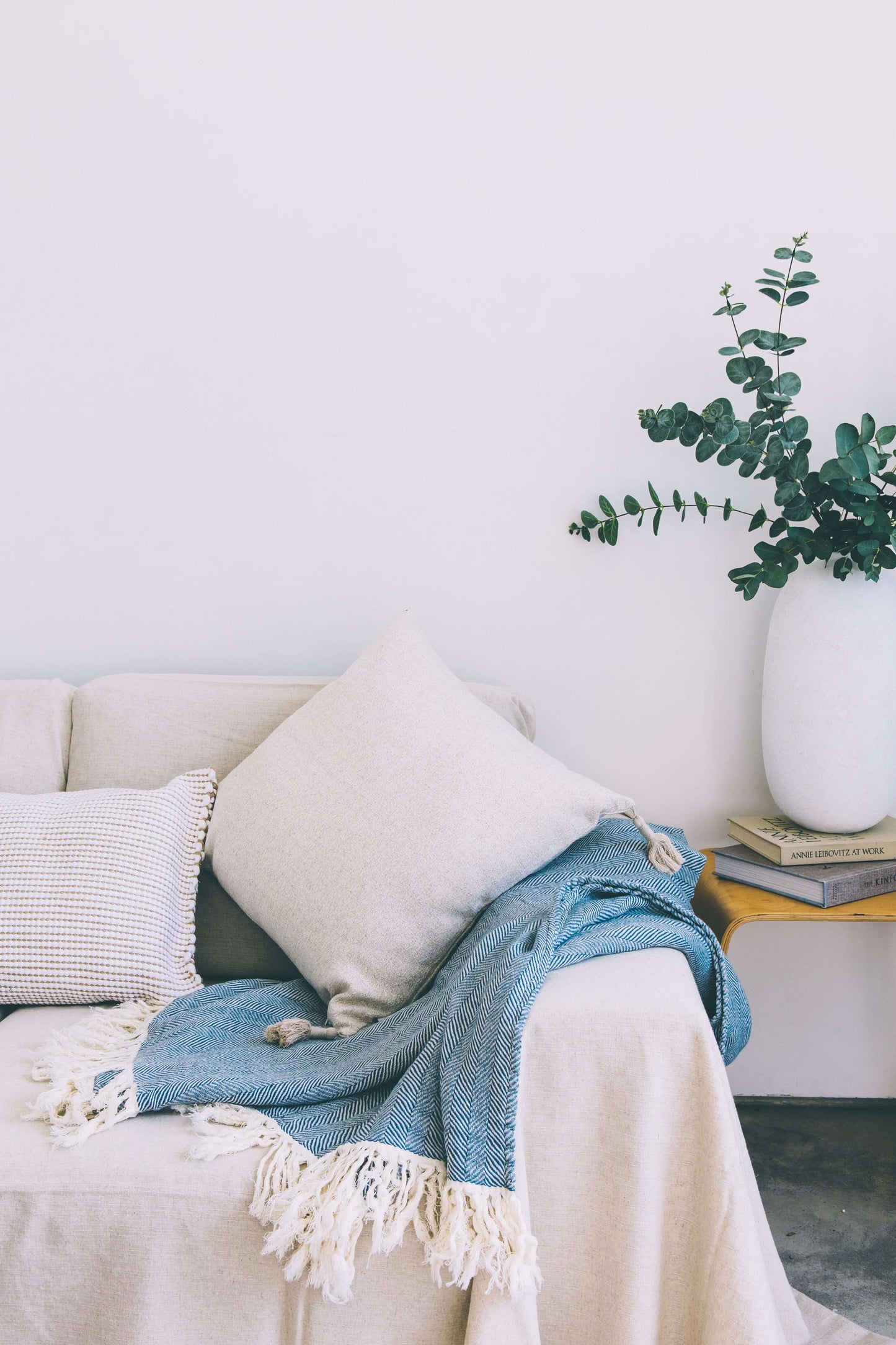 Blue plaid throw