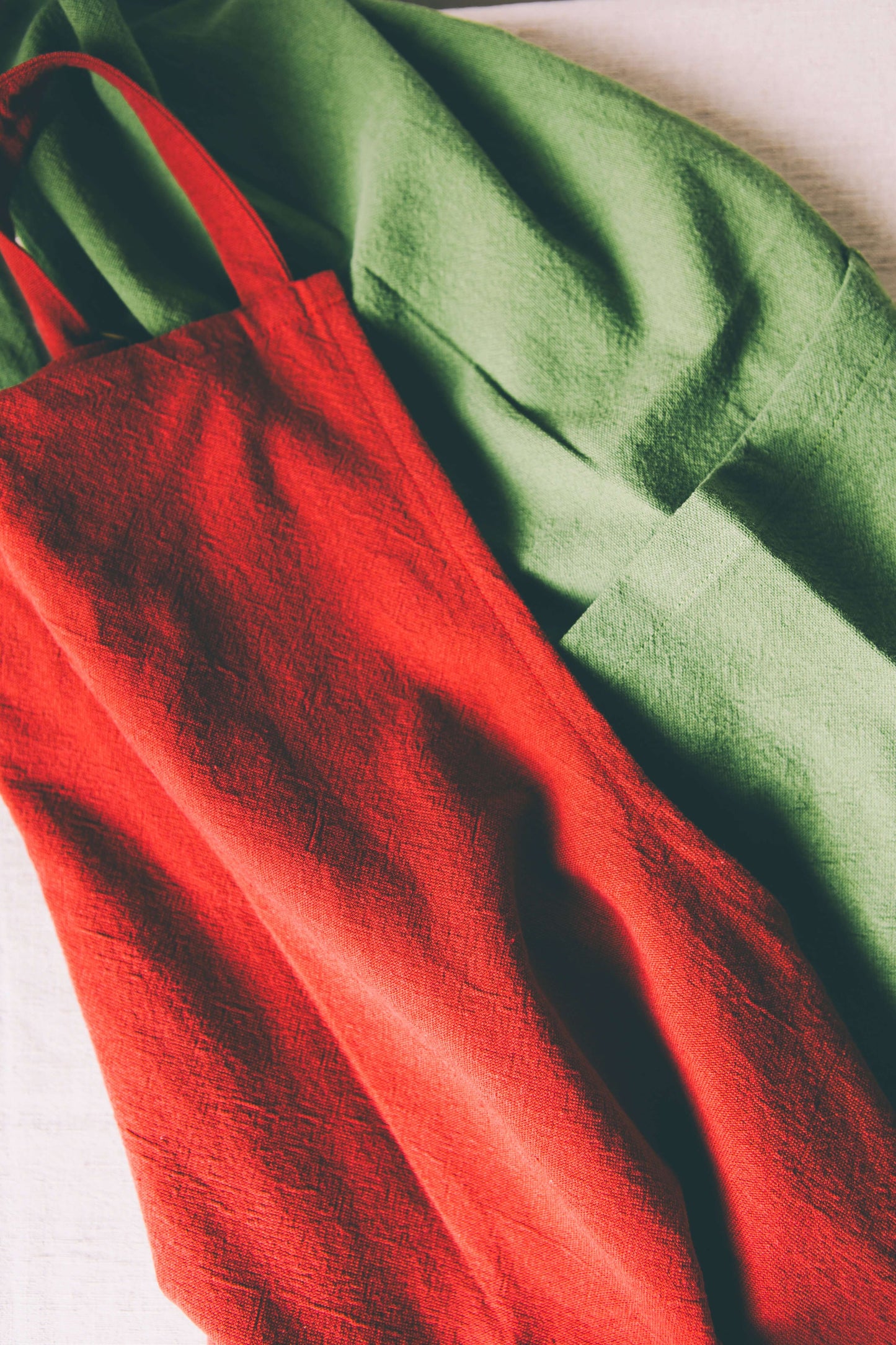 Red and green aprons