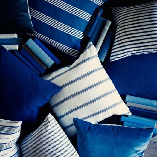 Blue and white striped cushion
