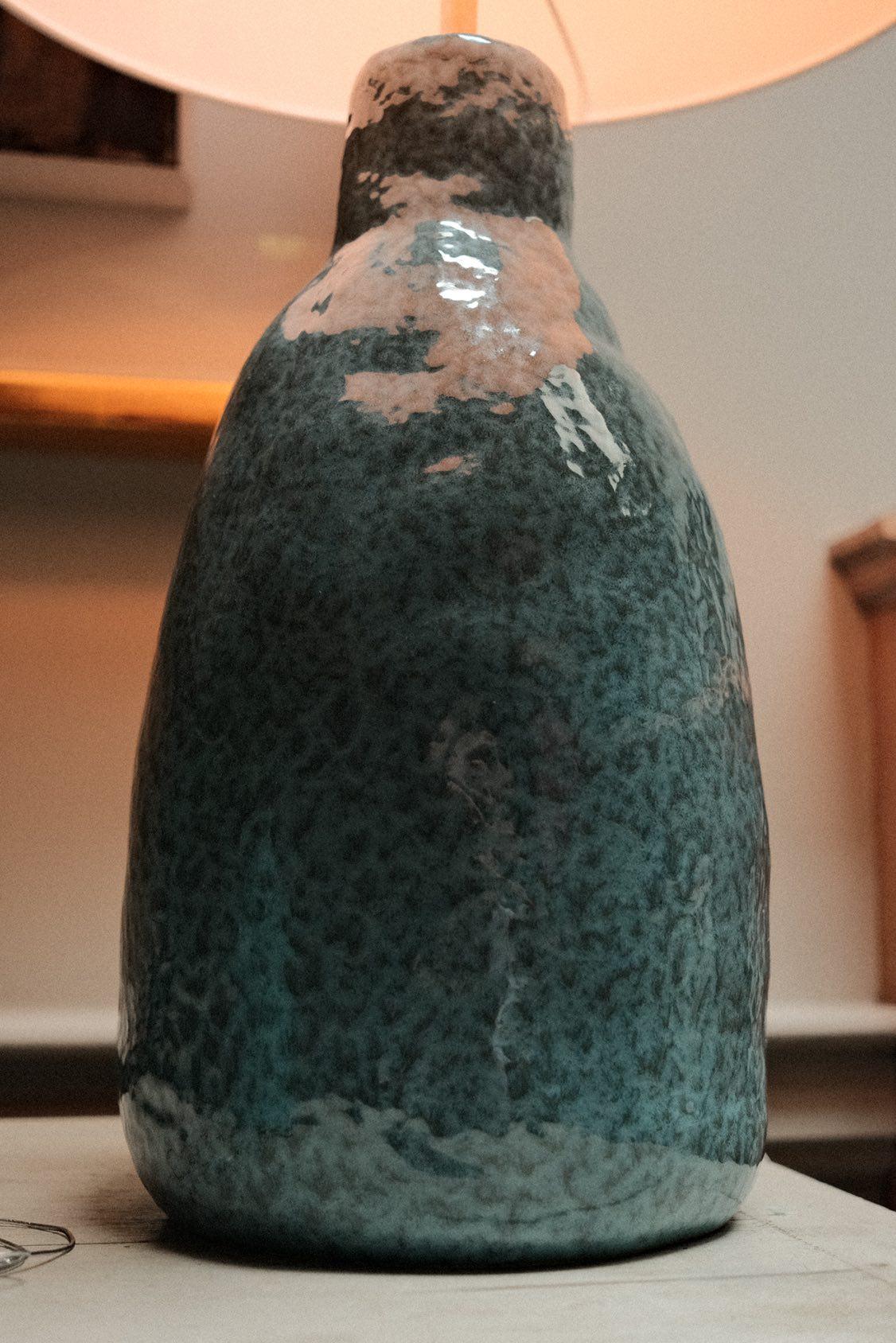 Ceramic Table Lamp with Reactive Blue Glaze