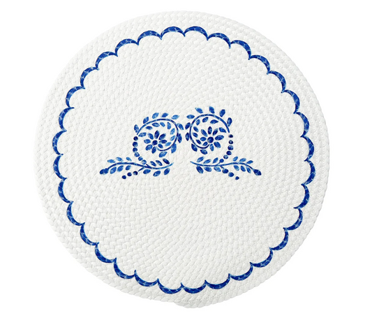 Handwoven Blue & White Round Placemat- Set of 6