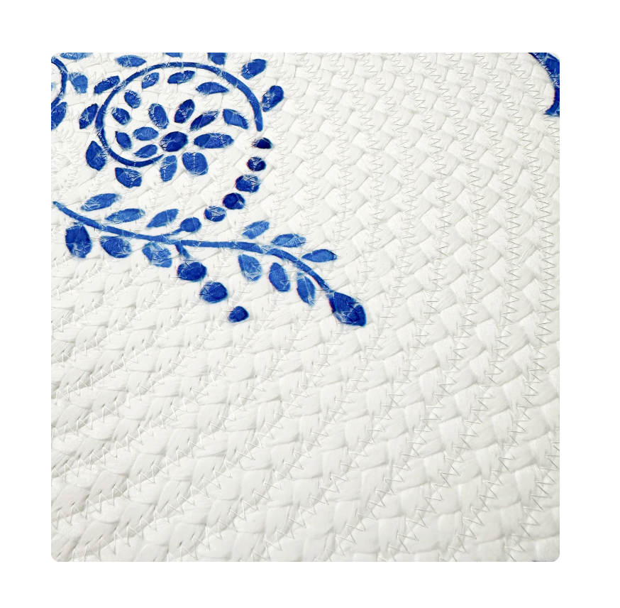 Handwoven Blue & White Round Placemat- Set of 6