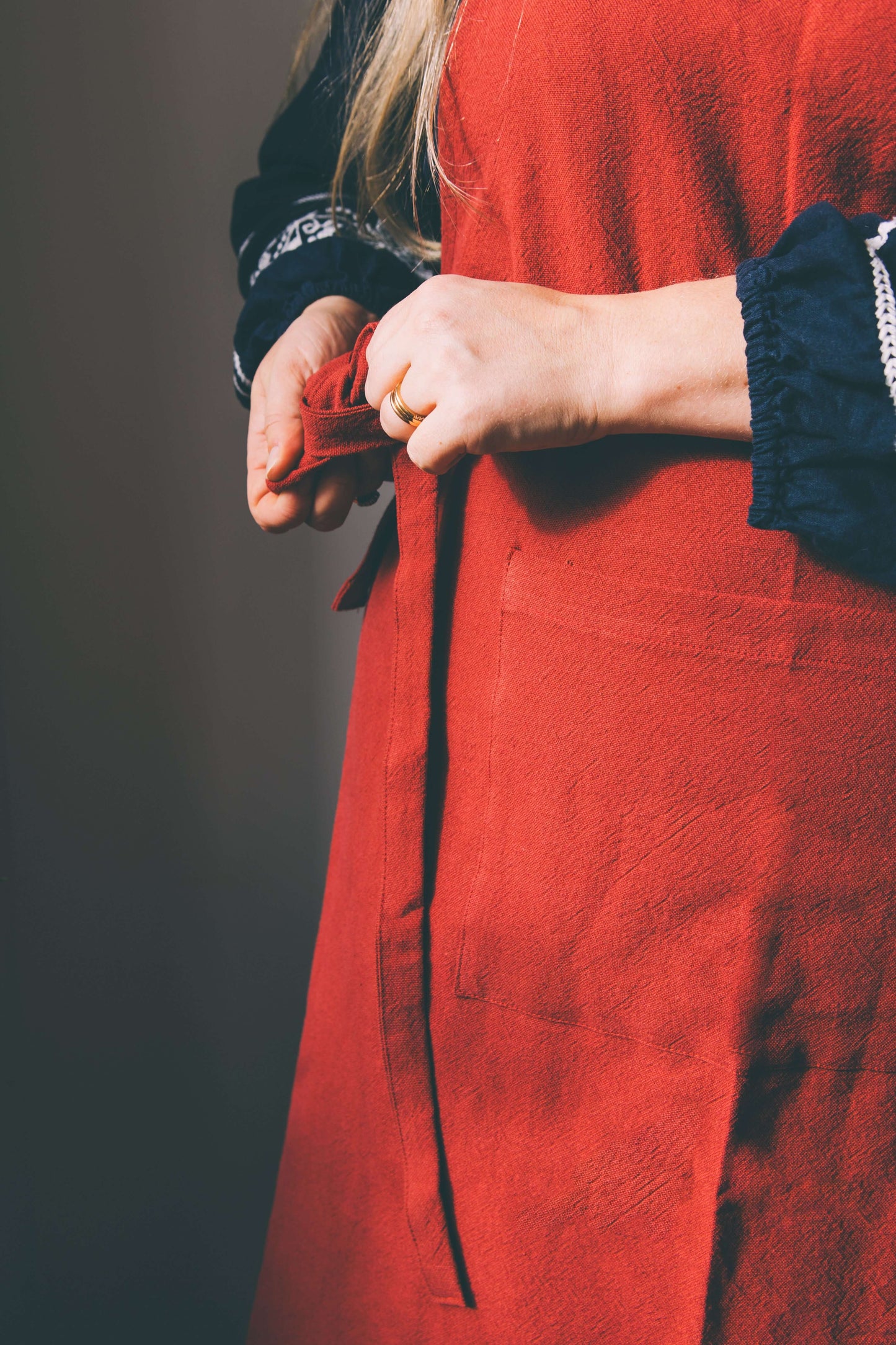 Red linen apron