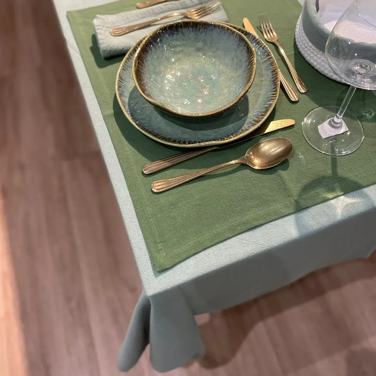 Green linen placemat