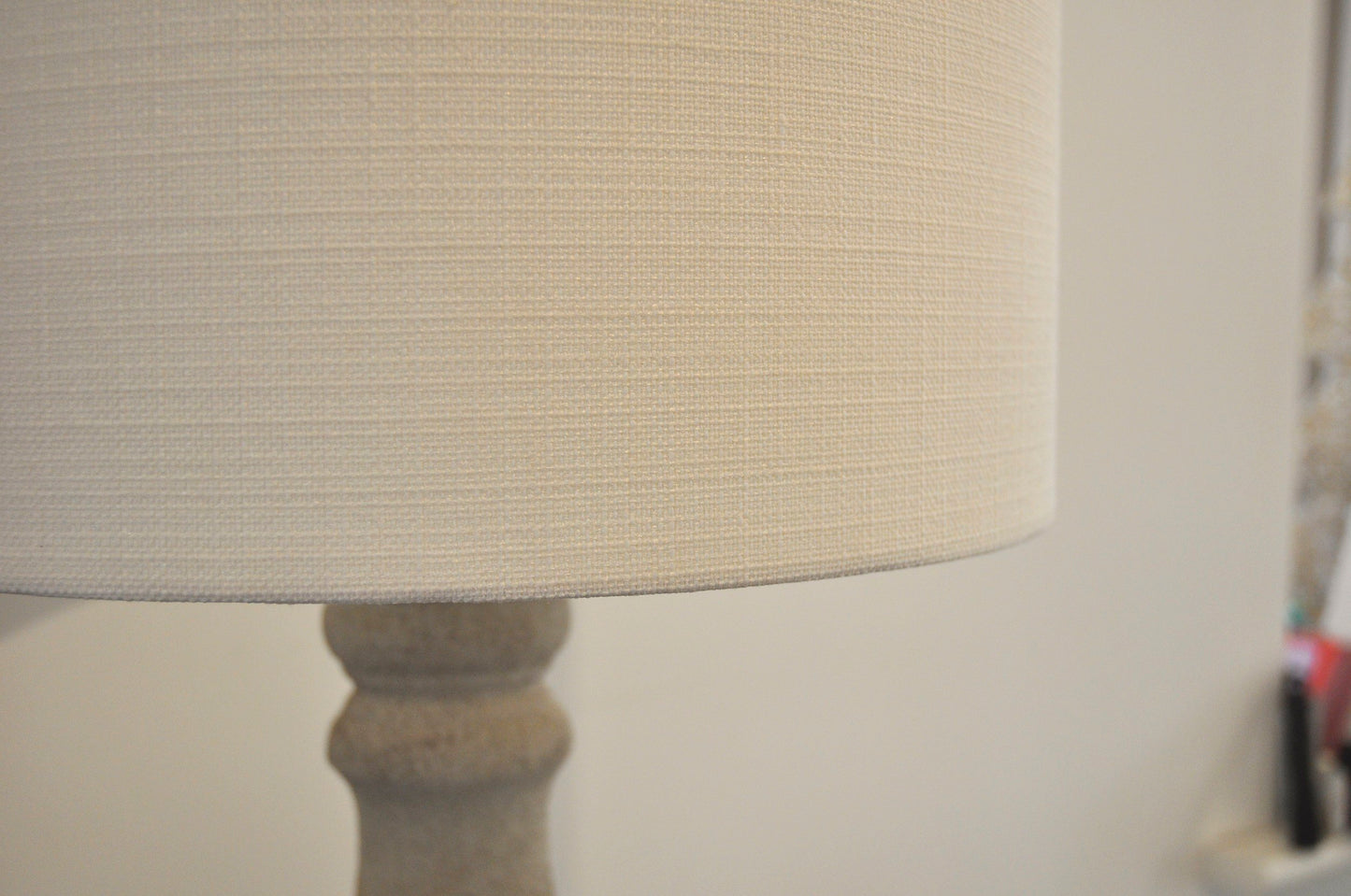 Grey Pillar Lamp with Linen Shade