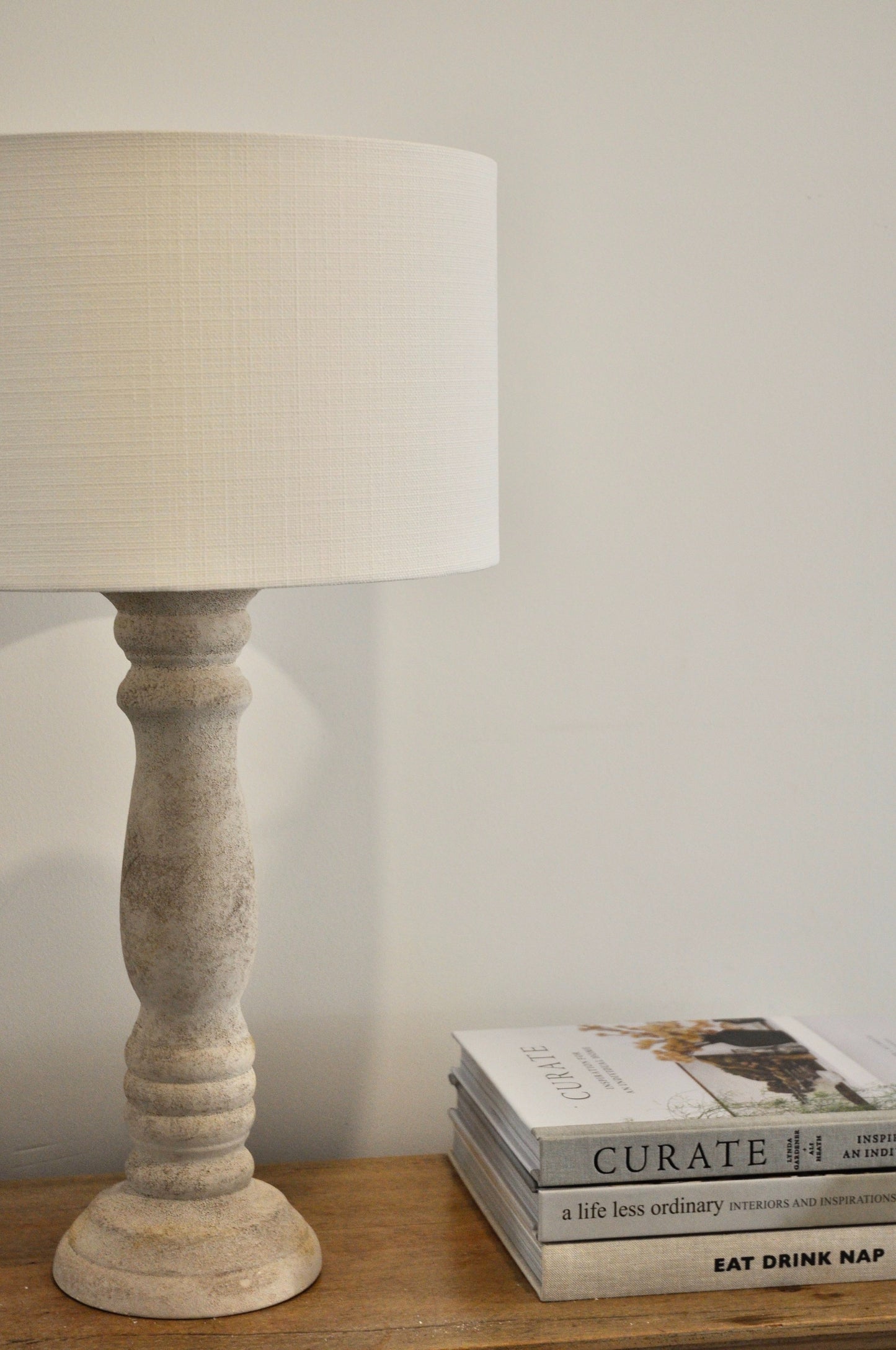 Grey Pillar Lamp with Linen Shade